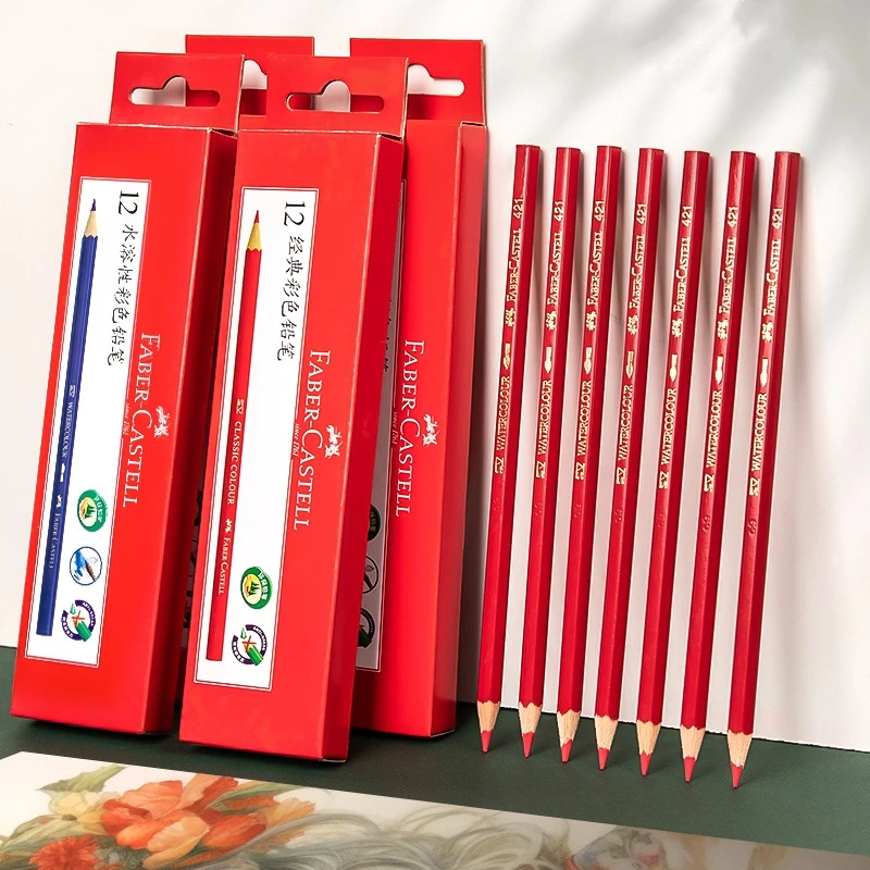 12 Piezas/Caja de Lápices de Colores Solubles en Agua Faber-Castell, Negro/Blanco/Dorado/Plateado, para Dibujo a Mano, Lápices de Colores, Materiales de Arte