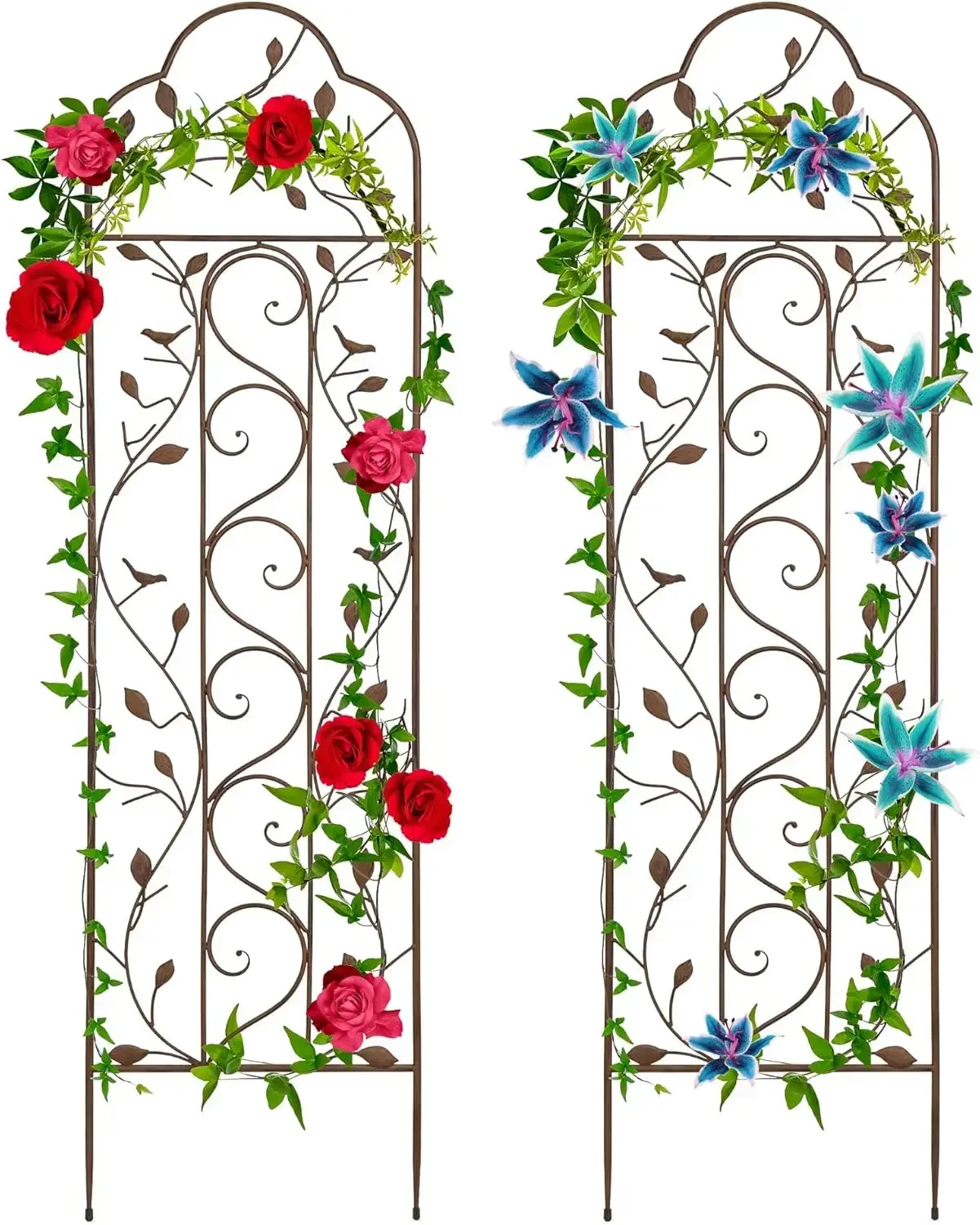 2 Pack 60x15 Inch Iron Arch Garden Trellis With Birds Branches For Climbing Plants Lawn Backyard