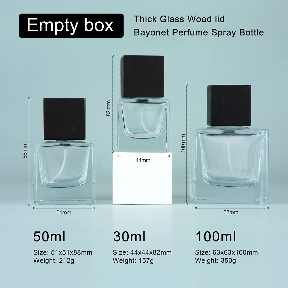 5Pcs/Lot 30ML 50ML 100ML Simple Style Square Thick Glass Perfume Bottles Slap-up Perfume Spray Bottles Black Cap Perfume For Man