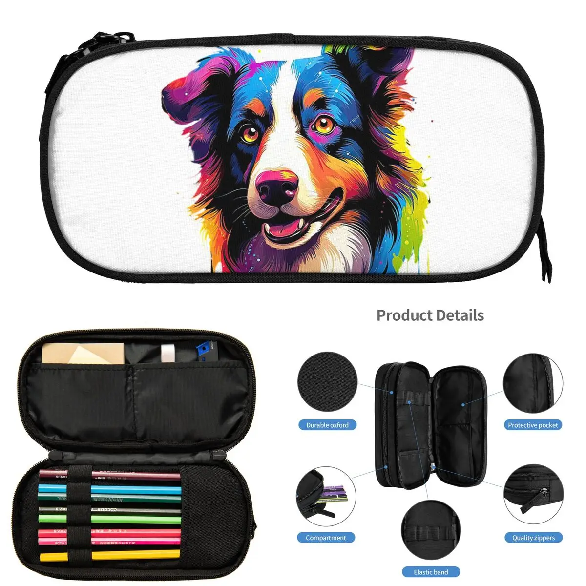 

Пеналы бордер-колли для школьников, школьная коробка для ручек, сумка-карандаш большой емкости, пенал для хранения канцелярских принадлежностей