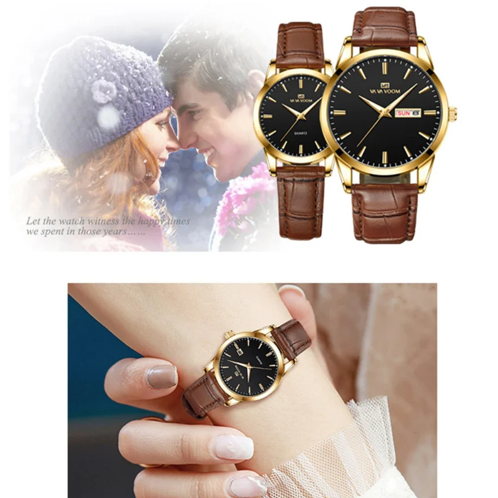 Nuevo reloj de negocios para hombre, reloj de cuarzo informal de cuero de estilo británico clásico dorado y negro, reloj de pulsera de pareja resistente al agua de lujo para mujer