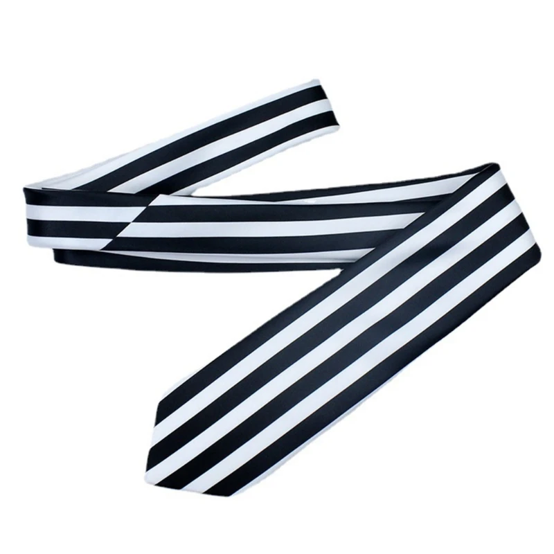 Anime Cosplay Black White Vertical Striped Neck Tie Vintage Neckties Accessories NEW