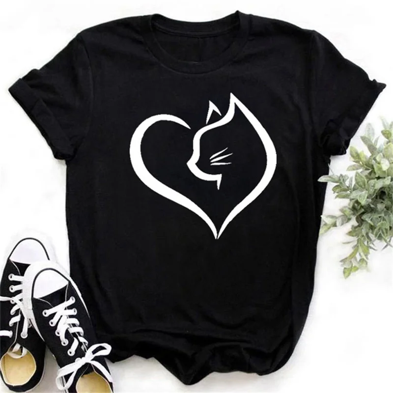 Cute Paw Women T Shirt Fashion Cat MOM Printed Woman Tops Harajuku Punk O-neck Top Tee Black Shirt T Female T-shirt