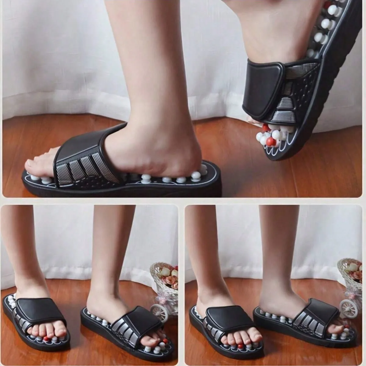 A Pair Of Acupoint Massage Slippers For Both Men And Women, Chinese Style Acupoint  Rotating Foot Massage Shoes, Unisex Style