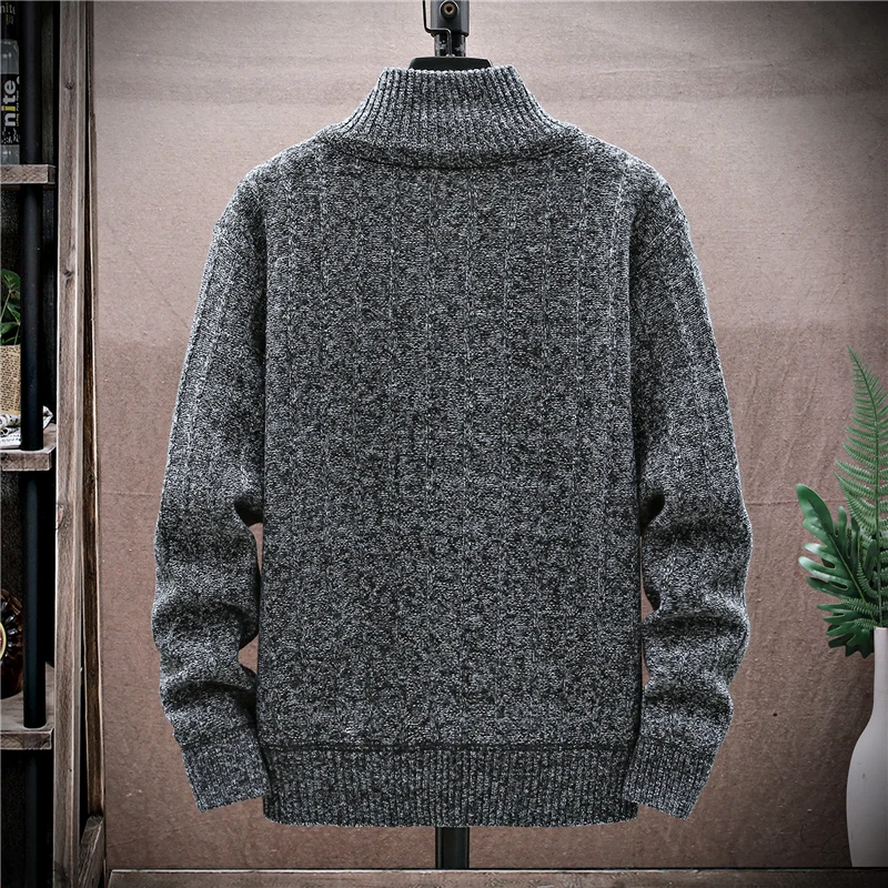 Pullover pria sweter tebal setengah ritsleting, Sweatshirt Pullover setengah ritsleting untuk pria, Hoody pria, Sweater Turtleneck warna Solid musim gugur