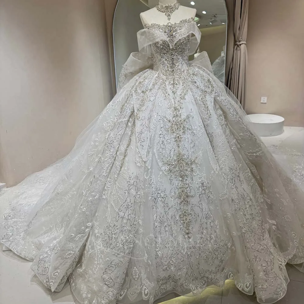 

Customized Sweetheart Lace Up Ball Gown Wedding Dress Court Train Exquaisite Short Sleeve Princess Bridal Gown Vestido De Novia