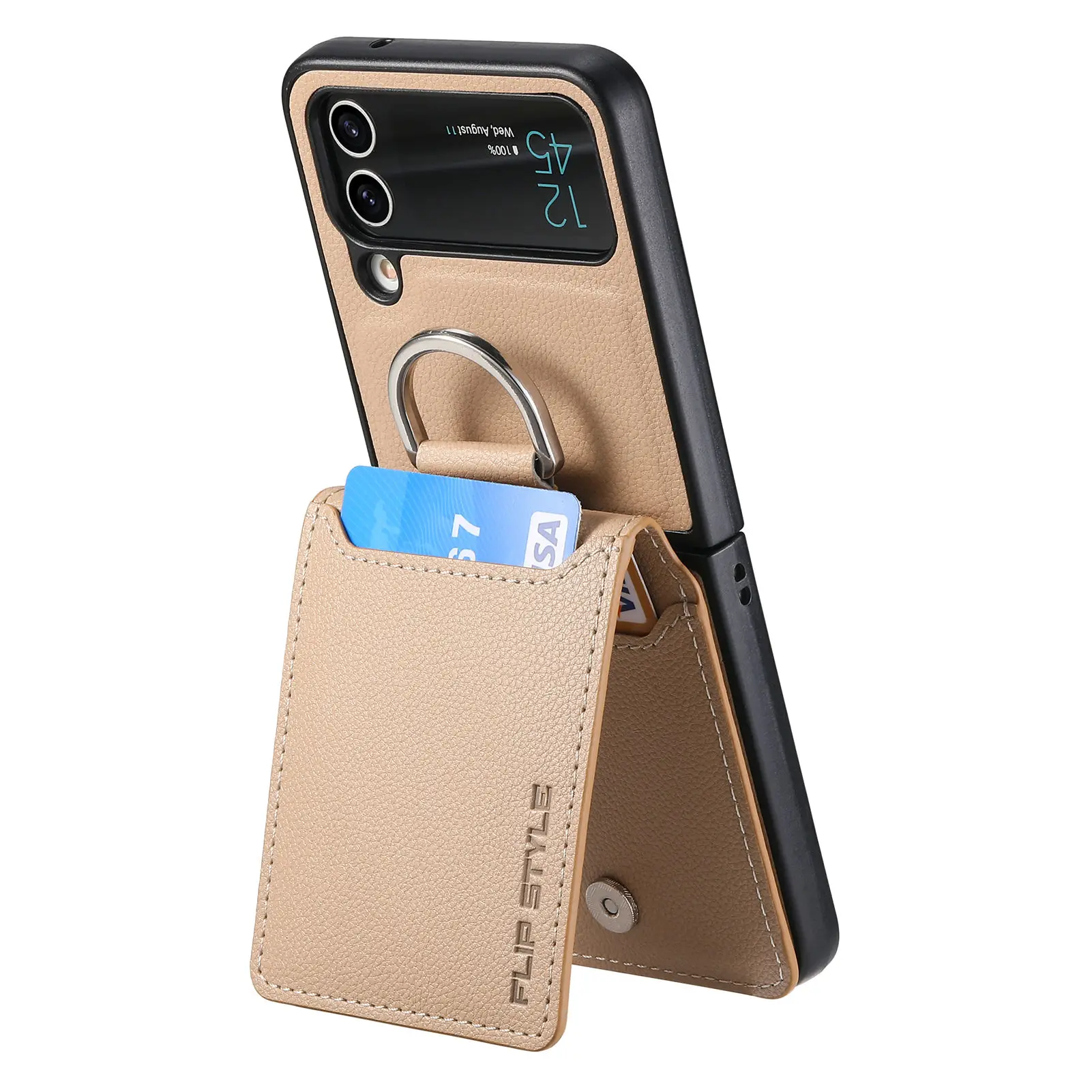 Vertical Cards Solt Magnetic Wallet Ring Holder Leather Case for Samsung Galaxy Z Flip 8 7 FE 6 5 4 Flip4 5G Zflip4 Stand Cover
