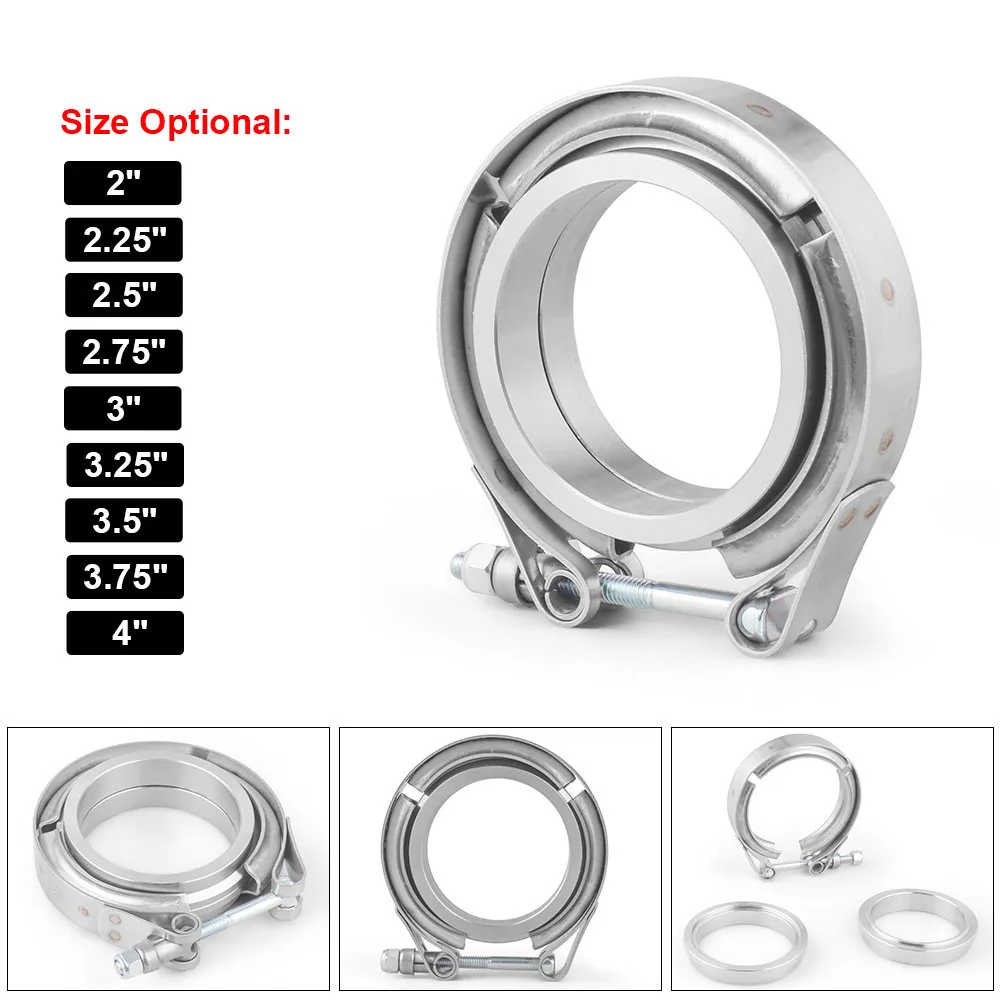 Car SUS 304 Exhaust V Band Clamp Flange Kit Male＆Female Flange 2''/2.25''/2.5''/2.75''/3''/3.25''/3.5''/3.75''/4''