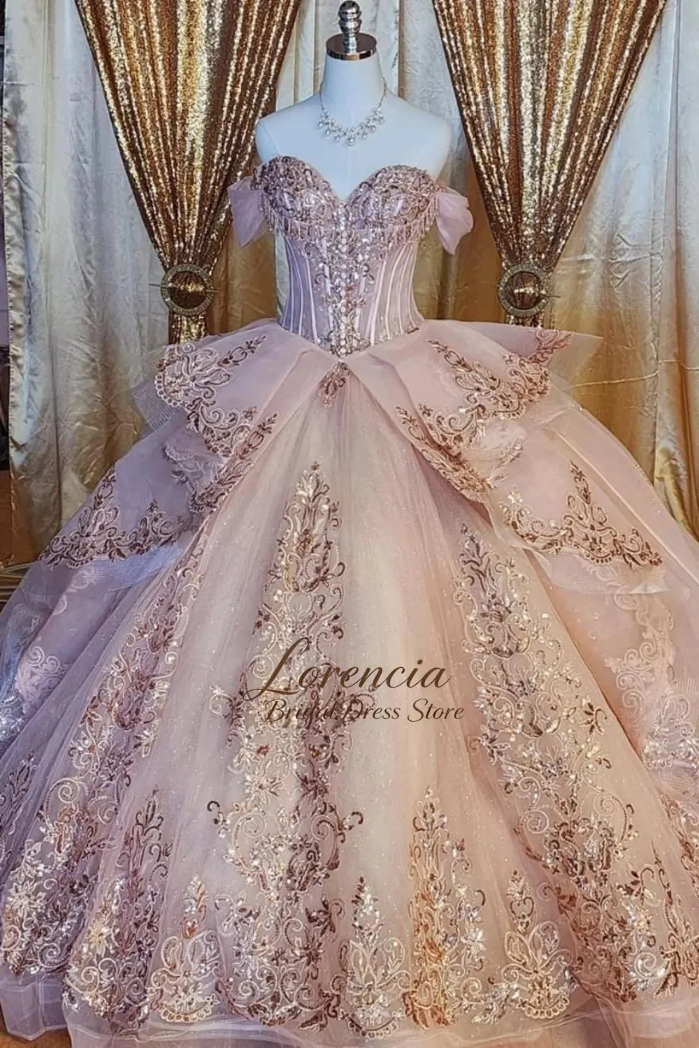 Vestido de Quinceañera con Hombros Descubiertos y Corsé, Vestido de Fiesta Personalizado para Quince Años