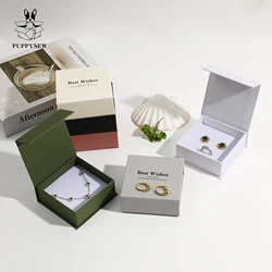 PUPPYSEW 9*9*3.5cm White exture paper Luxury Flip Magnetic Jewelry box Cardboard Necklace Bracelet Ring Necklace Jewelry Box wit