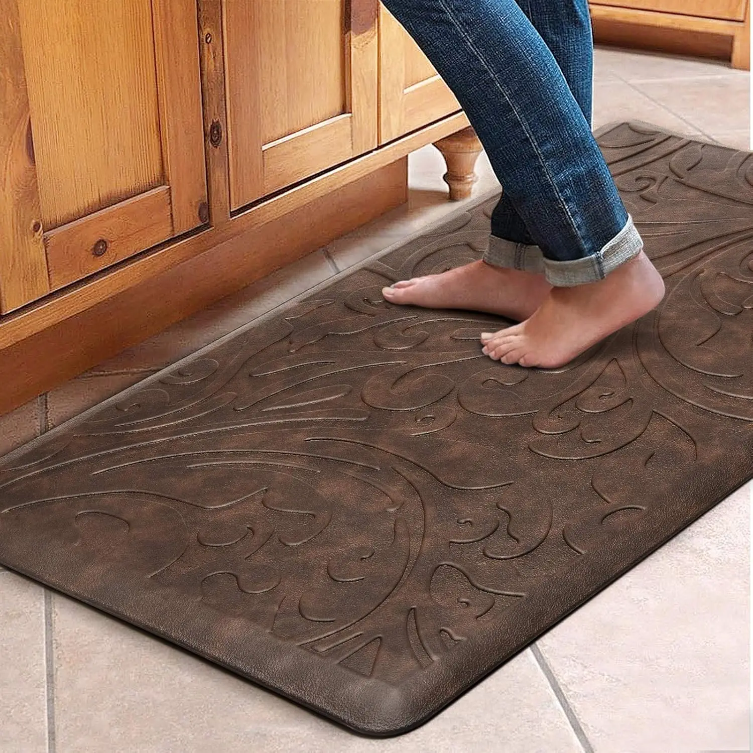

Cushioned Anti-Fatigue Floor Mat, Waterproof Non-Slip, Ergonomic Comfort for Home Office Sink Laundry Desk, Brown 39x20 Inches
