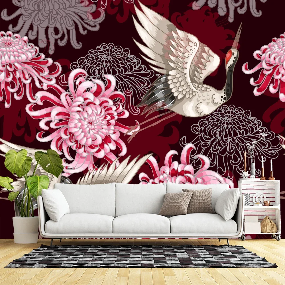 

chrysanthemum bird flower fly crane animal Wall Stickers Children Baby Room Ceiling Roof Mural Home Decor Wall Sticker