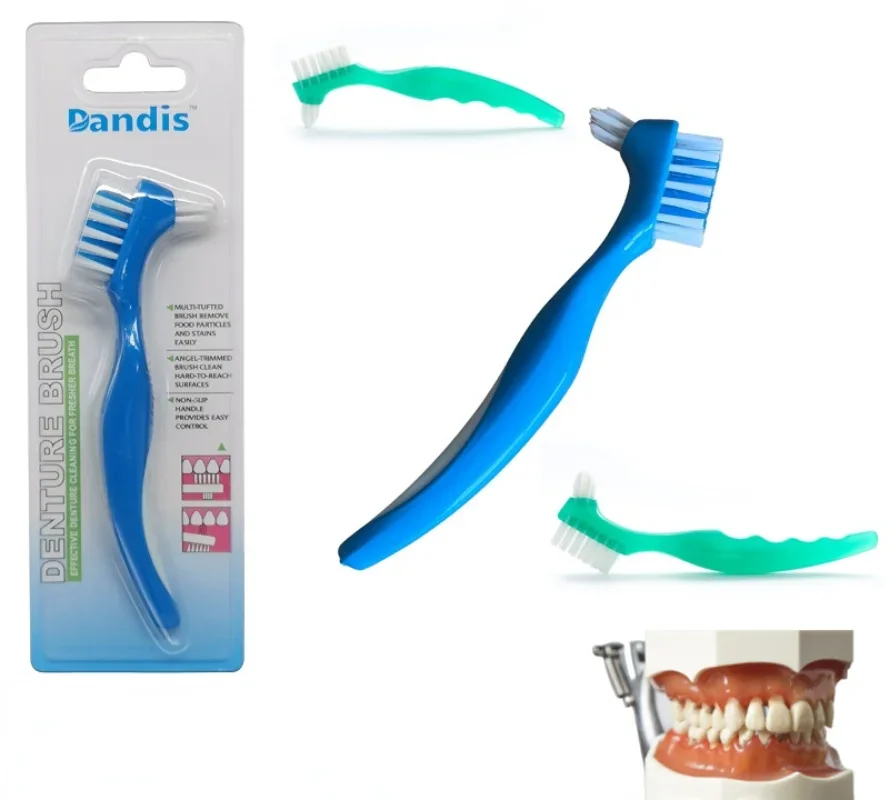 Denture Toothbrush Hard/Soft Double Bristle for False Teeth Brush Superb Total Cleaning