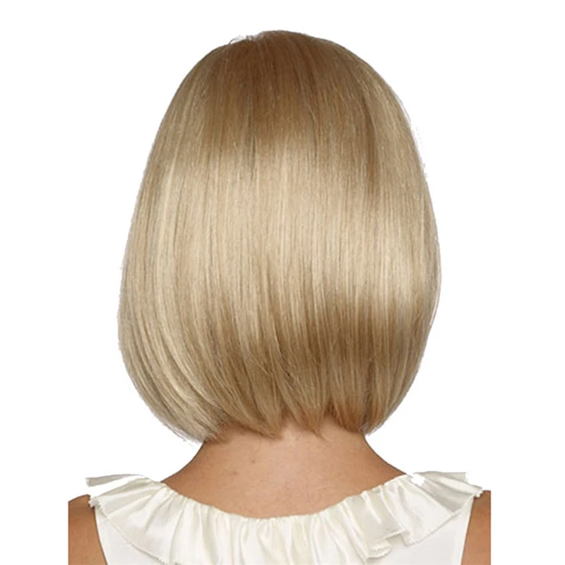 Grillige W Synthetische Korte Bob Rechte Pruiken Blonde Kleur Pruik Voor Vrouwen Natural Hittebestendige Haar