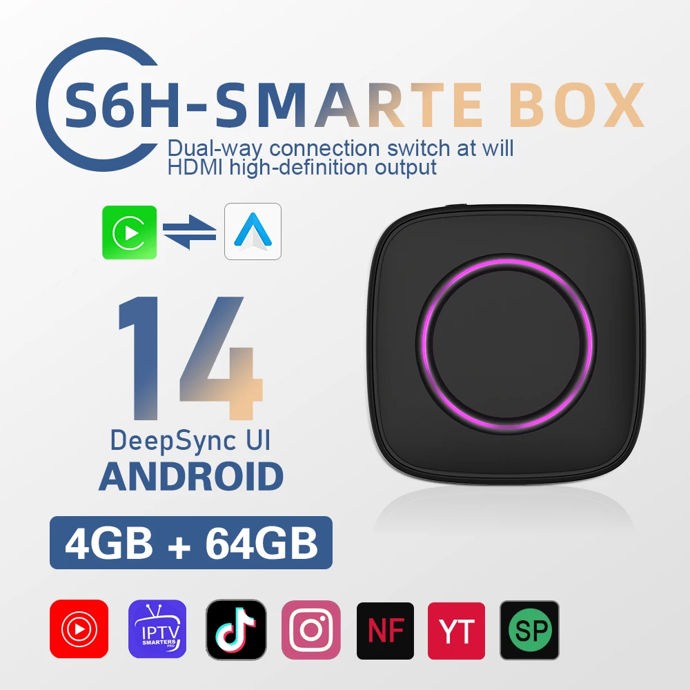 

CarPlay Android TV Box Проводной к беспроводному автомобильному воспроизведению Android Auto Адаптер HDMI Streaming Video Box для Audi Toyota Peugeot MG Ford