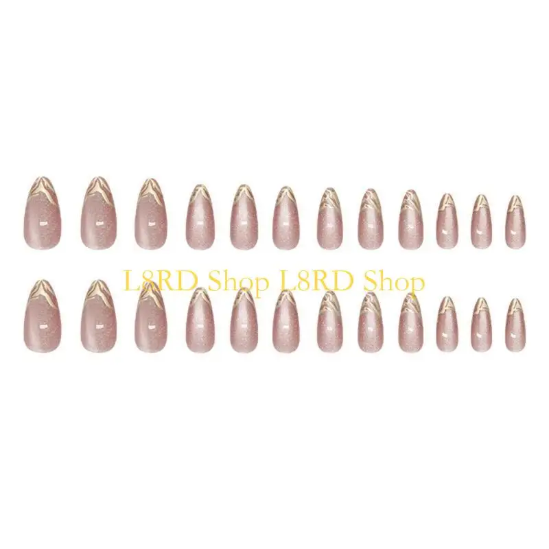 L8rd Presse auf Nagel Mandel falscher Nagel mit Glitzern Pailletten Design Cats Eye Glossy auf Nagelklesschen auf Frauen