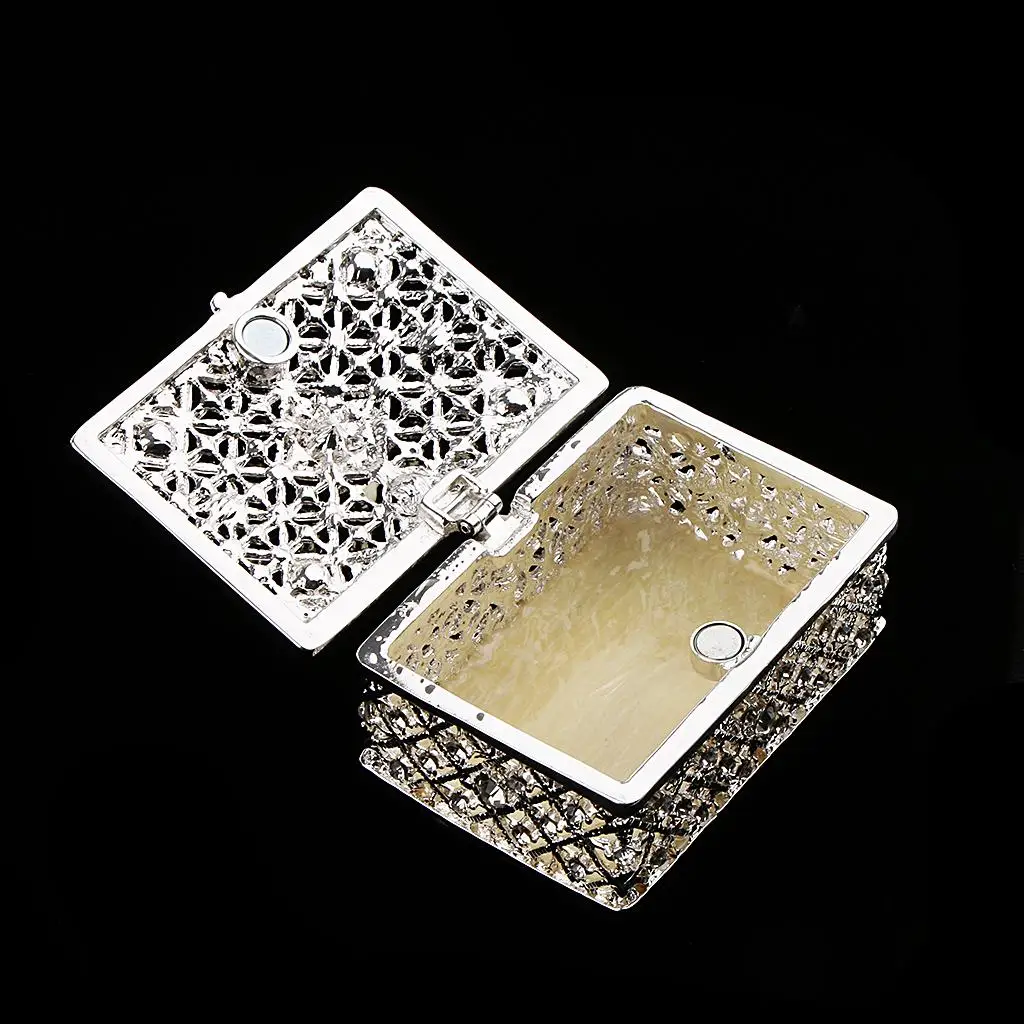 Silver Jewelry Organizer Storage Tin Alloy Rhinestone Box for Wedding Favor and Room Decoration