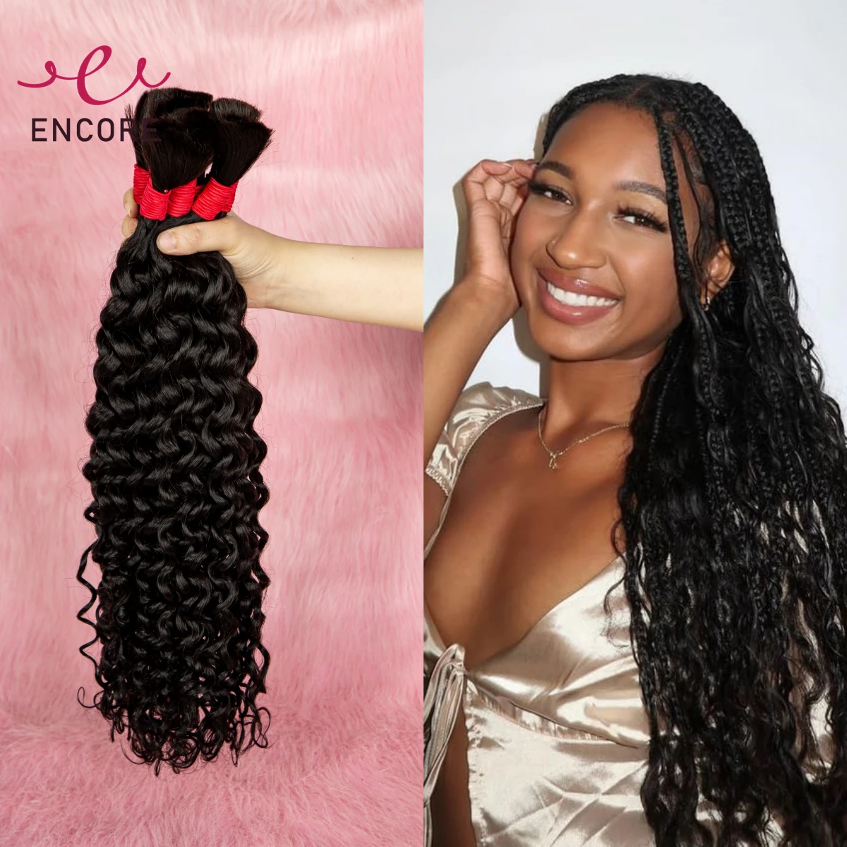 Natural 26 28 Inch Human Hair Bulk for Boho Braiding Water Wave Curly 100% Brazilian Virgin Hair Bundles for Braided Extensions