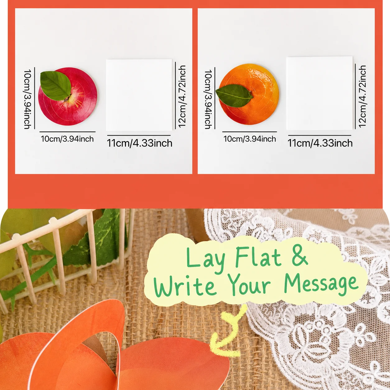 1pcs Orange Simulated Fruit Greeting Cards Persimmon Peach Peel Fruit Cards Best Wish with Envelope Holiday Blessings Cards
