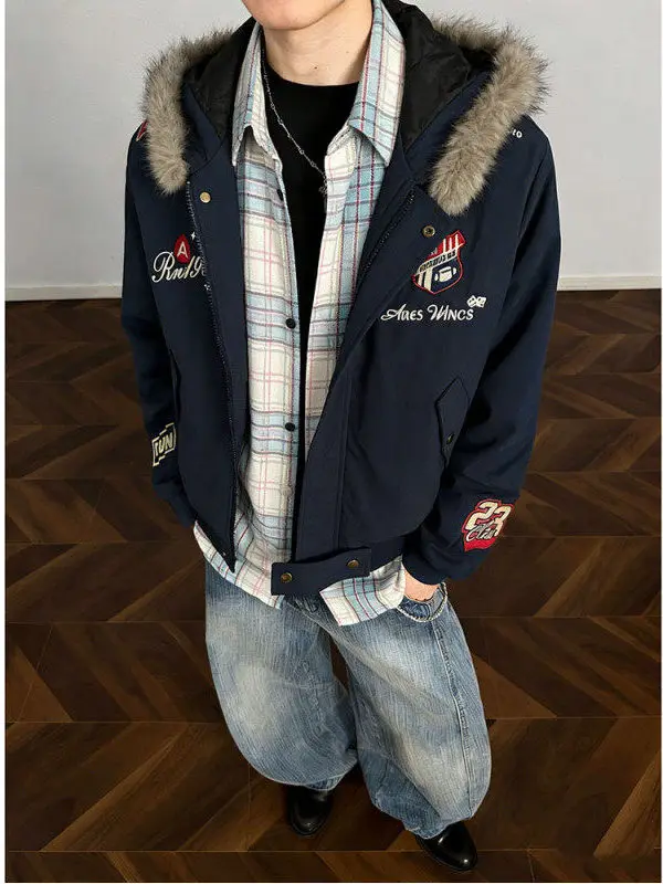 

Куртка-бомбер TANGZ STUDIO American Style с капюшоном, утепленная, мужская, со съемной молнией, короткая куртка