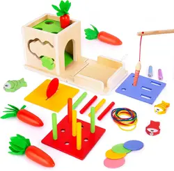 Montessori Toys Wooden Permanence Box Carrots Toys Color Shape Sorting Toys Fine Motor Early Educational Toys for Toddlers