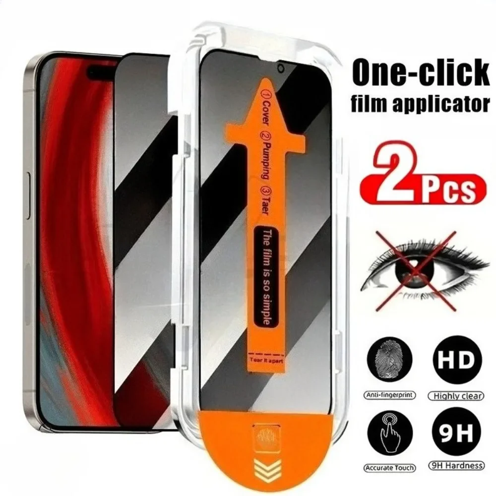 2 Stück Anti-Spion-Vollabdeckungs-Displayschutzfolie für iPhone 16 15 14 Pro Max 16e 15 14 Plus 13 12 11 Pro XS XR Staubfreies gehärtetes Glas
