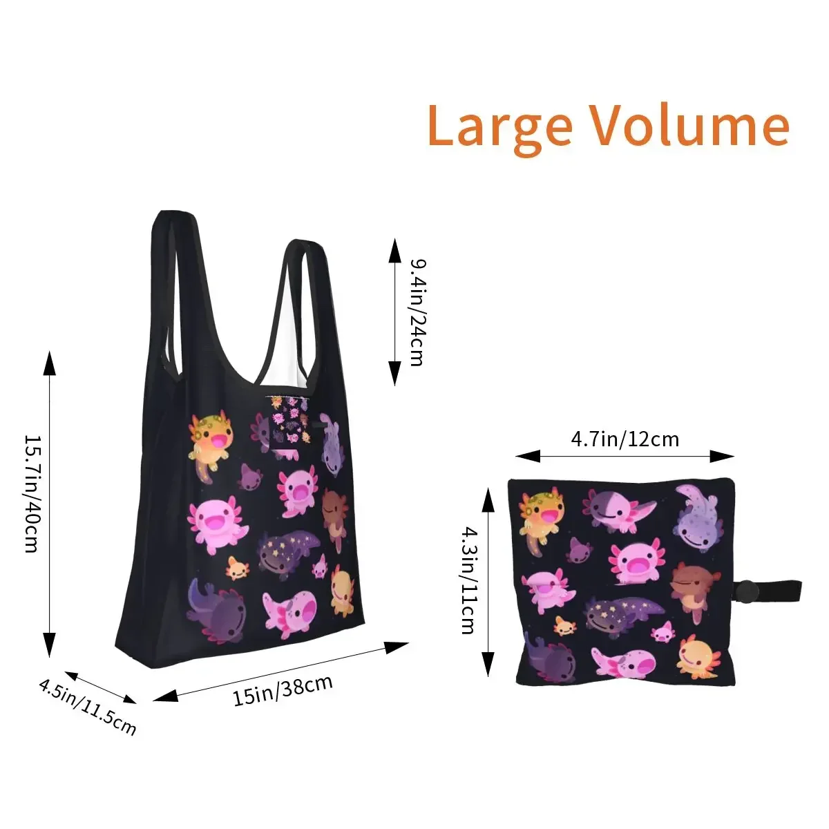Happy Axolotl Shopping Bag Portable Tote Bags Foldable Shoulder Shopper Bag Groceries Handbag