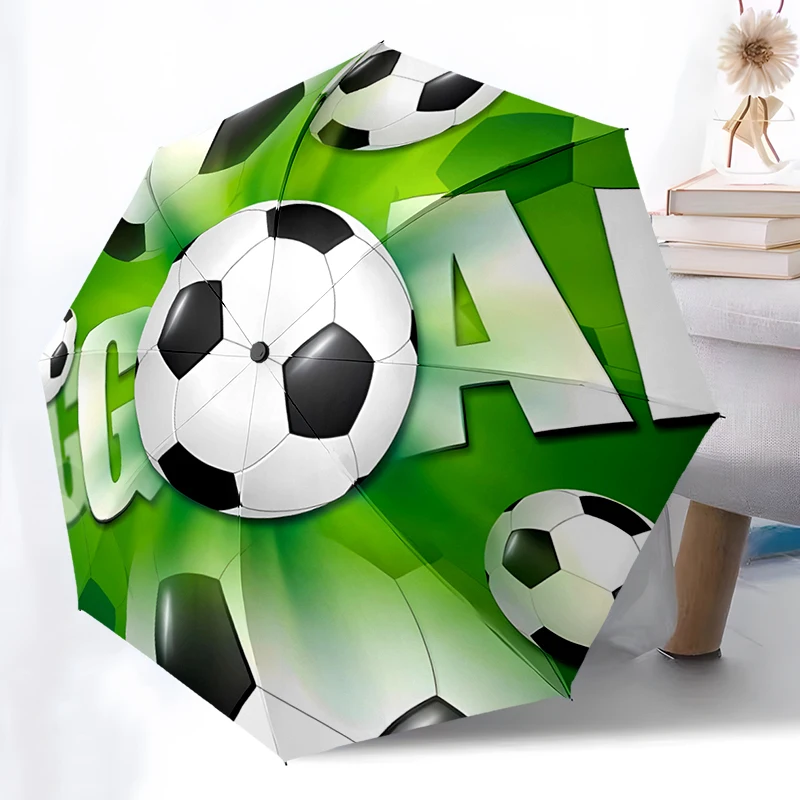 Football Design Folding Umbrella - Fashionable Auto-Open Design 8 Iron Ribs Plastic Handle Foldable Sunshade Perfect Gifts