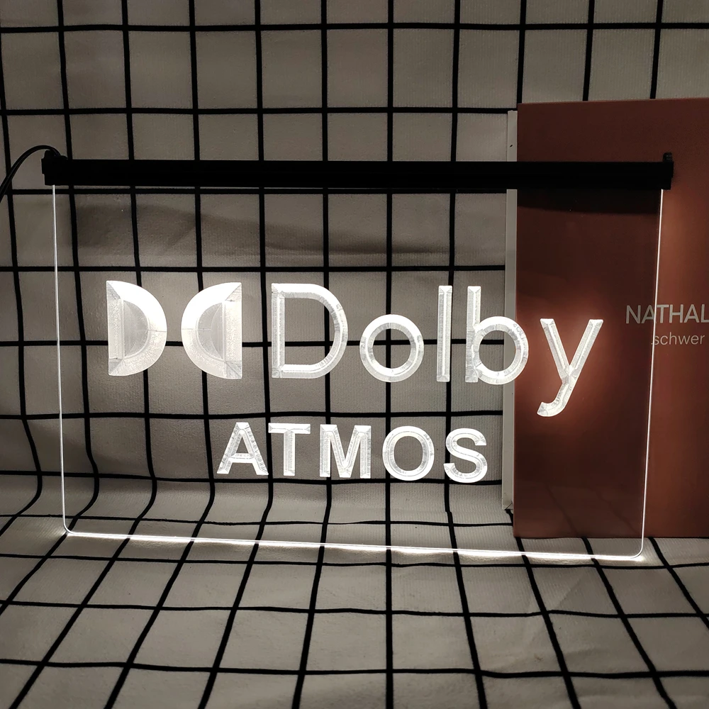 Dolby Atmos LED Neon Sign Home Decor with Vintage Plaques and Posters for Room Office Farmhouse