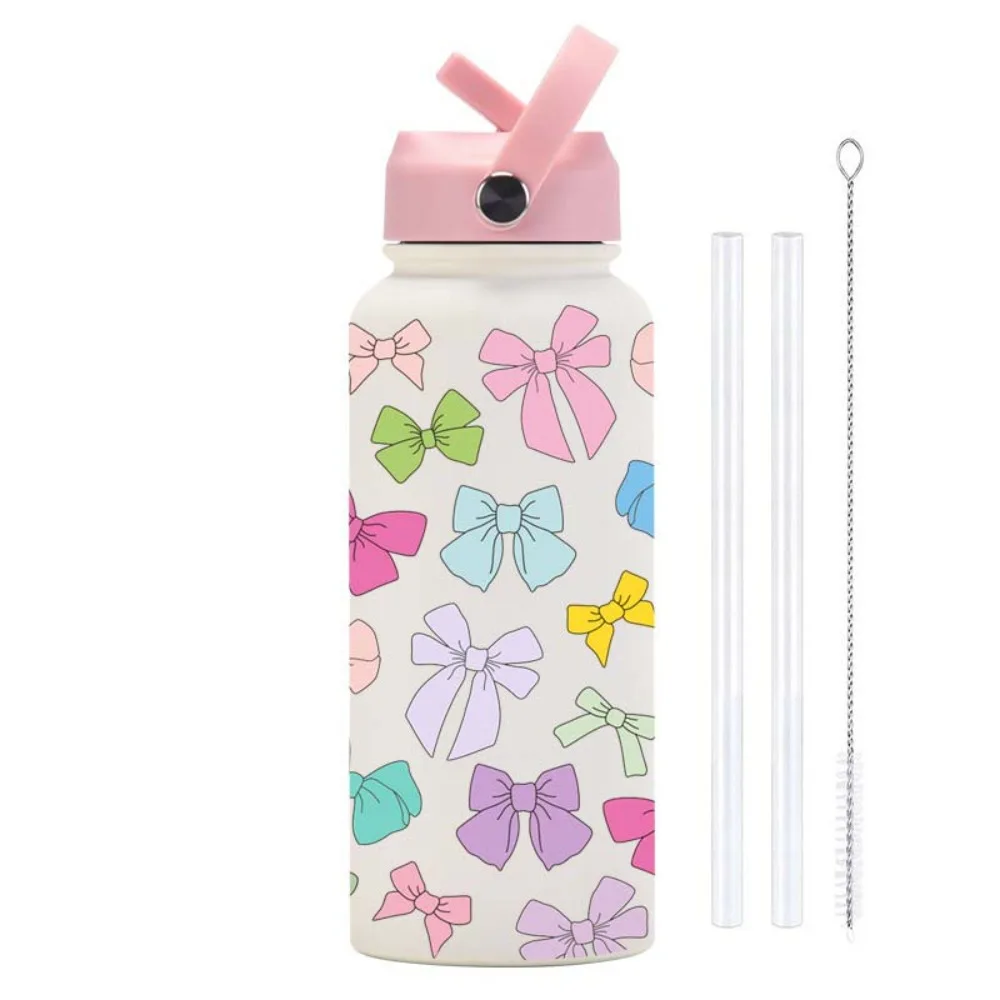 

Портативный термос 1000 мл, эстетический стакан с изоляцией из нержавеющей стали и соломинкой, милая большая емкость, термобутылка для воды