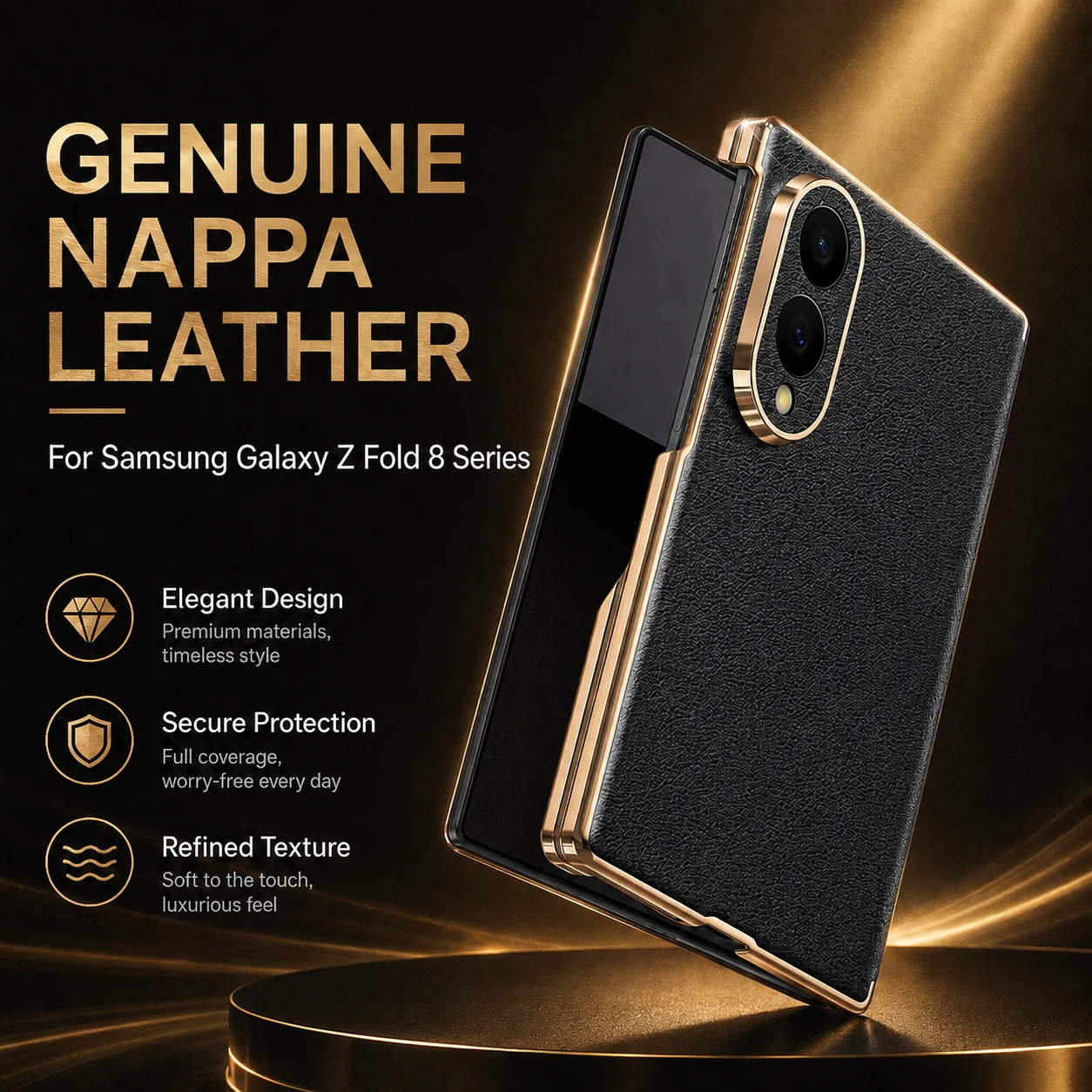 100% NAPPA Genuine Leather Case For Samsung Galaxy Z Fold 8 Series Luxury Ultra Slim Magnetic MagSafe Wireless Hinge Back Cover