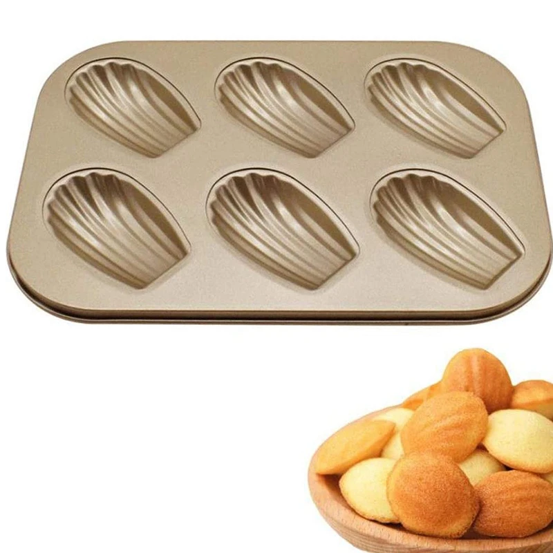 Supernew  2 Pack Madeleine Mold Cake Pan, Non-Stick Heavy Duty Shell Madeline Bakeware for Oven Baking (Gold)