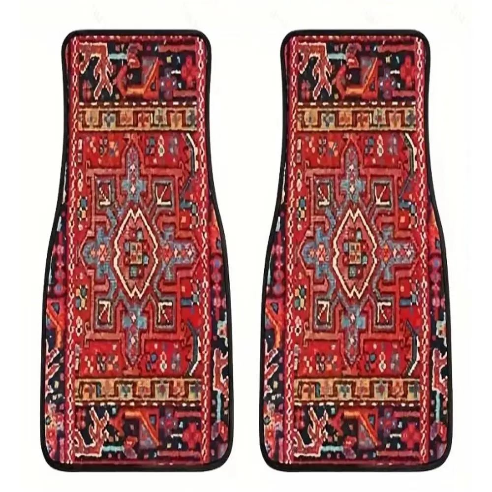 Antique Oriental Turkish Persian Carpet Car Floor Mats 4-Piece for Front Rear Seats Durable Floor Carpet Heavy Duty Rubber Back