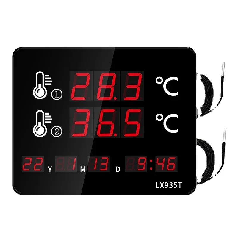 

Wall-mounted LED Digital Big Screen High Precision Dual Waterproof Probe Swimming Pool Sauna room Thermometer With Time and Date