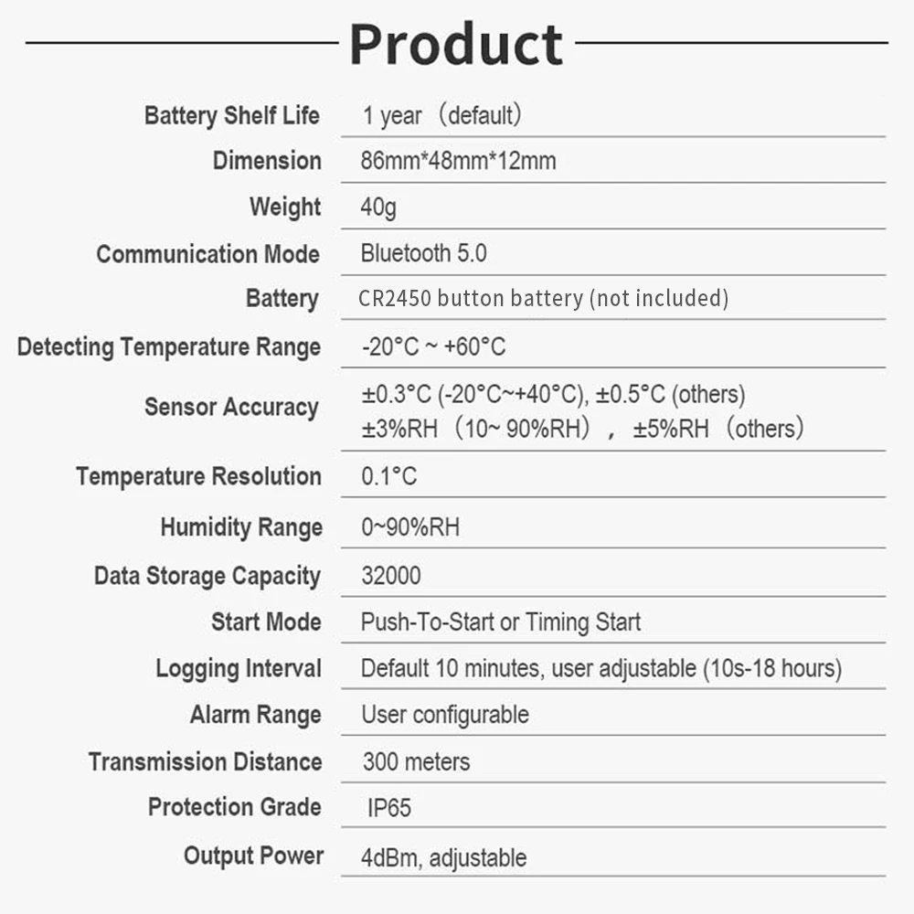 Bluetooth Smart Temperature Data Logger with 32000 Points Large Capacity RH TEMP Humidity Recorder For Cold Chain Laboratory