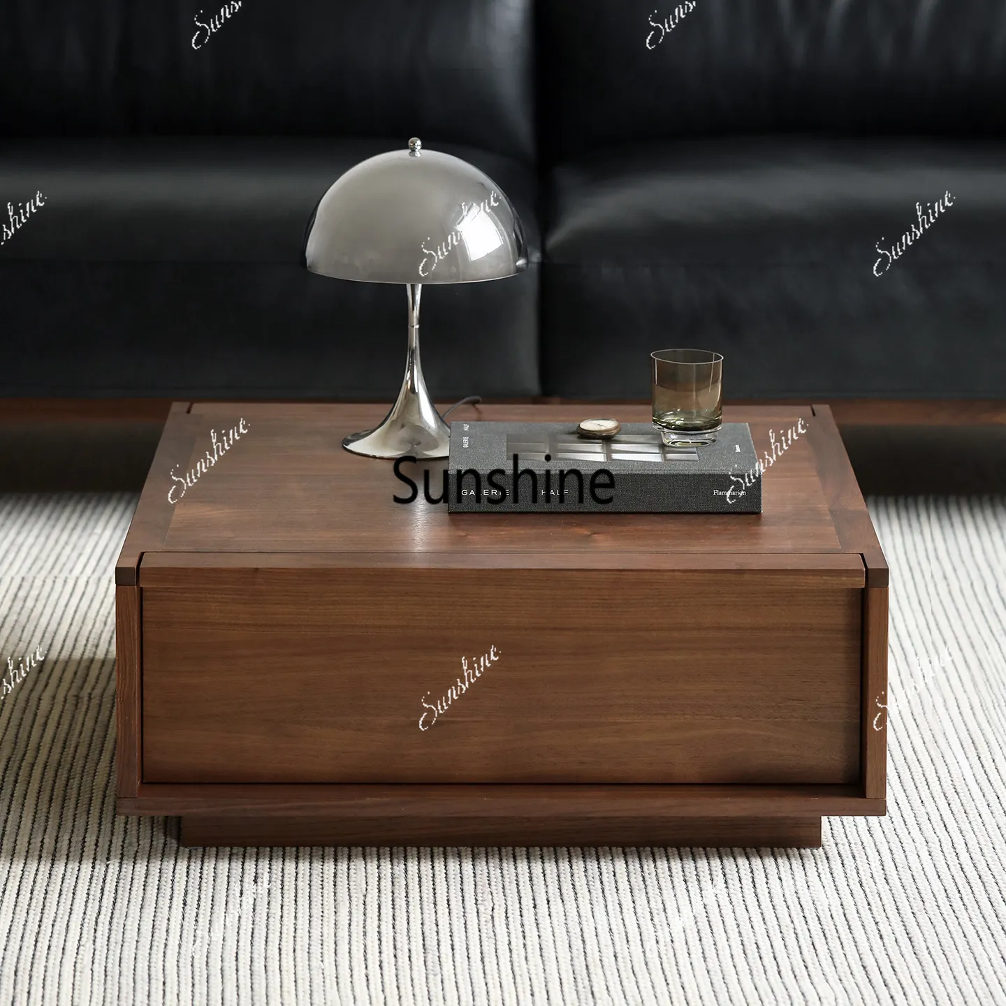 

Nordic walnut double pumping storage square coffee table