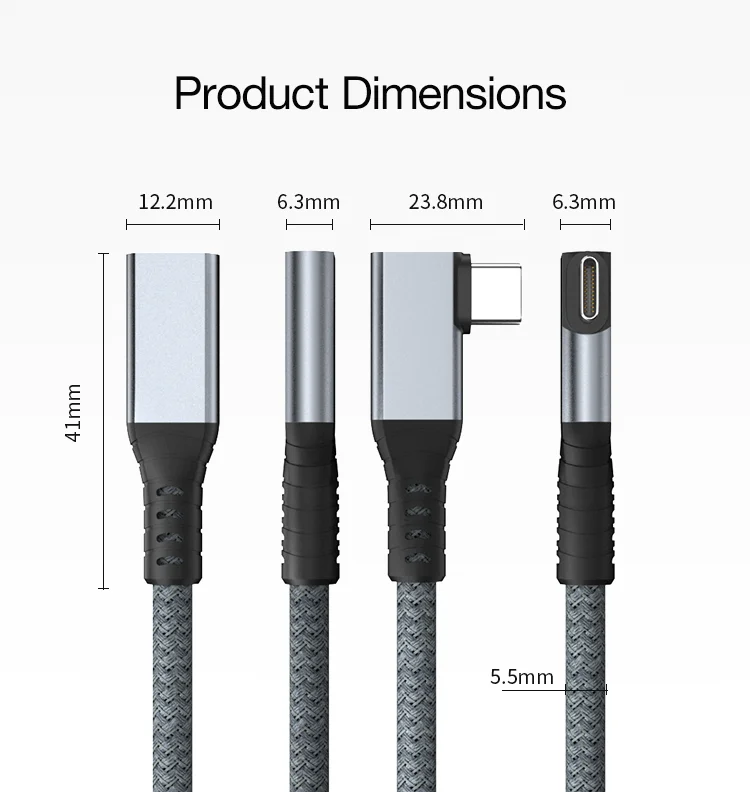 Ellbogen USB 4 Typ C Stecker zu Buchse Verlängerung kabel rechtwinklig USB4 Kabel pd5a/100w 8k @ 60hz 40 Gbit/s Datenkabel für MacBook Pro – Detail 9
