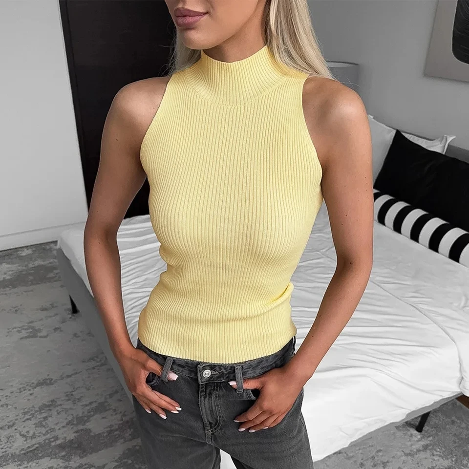 

2026 New Womens Summer Temperament High Neck Underwear Vest Top Versatile Minimalist Solid Color
