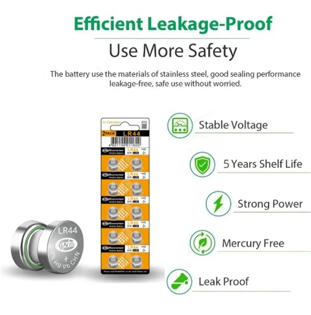 

High Capacity LR44 AG13 Button Cell Battery 1.5V 357 SR44 LR1154 Button Batteries for Watch Calculator Toy Remote Coin Cell