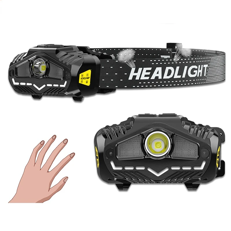 

USB Rechargeable Headlight XPG+COB Sensor Headlamp Red Warning Riding Light Waterproof Induction Wave Hand Head Flashlight Fish