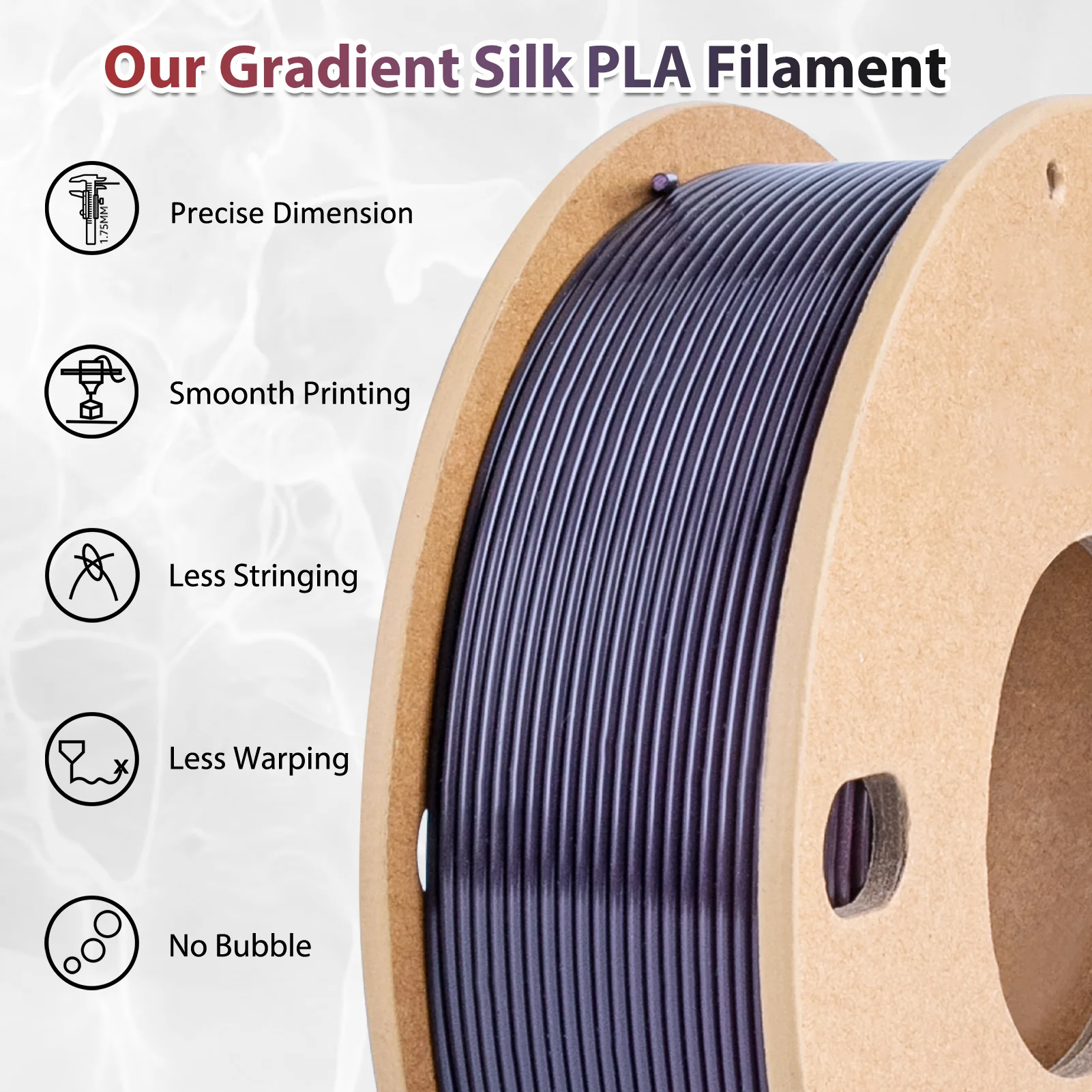 250g خيط PLA حريري قوس قزح 1.75 مم - خيط PLA لامع متدرج لطابعات 3D - متوافق مع معظم الطابعات (أسود/أحمر/بنفسجي) #2