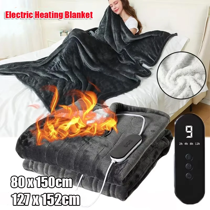 127X152cm Electric Heating Blanket Flannel Soft Heated Throw Blanket with 9 Heating Levels 4 Hours Auto-Off Warm Body Blanket