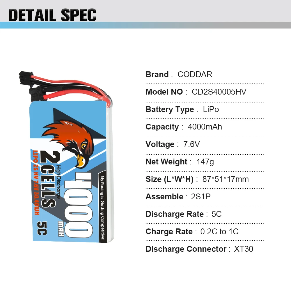 2S 6.4V 7.4V 7.6V bateria Lipo dla odbiornika Sanwa M12-RS MT46 TX16 T16IZ TX12 Frsky QX7 TX16S nadajniki bokser JR XT30 XT60