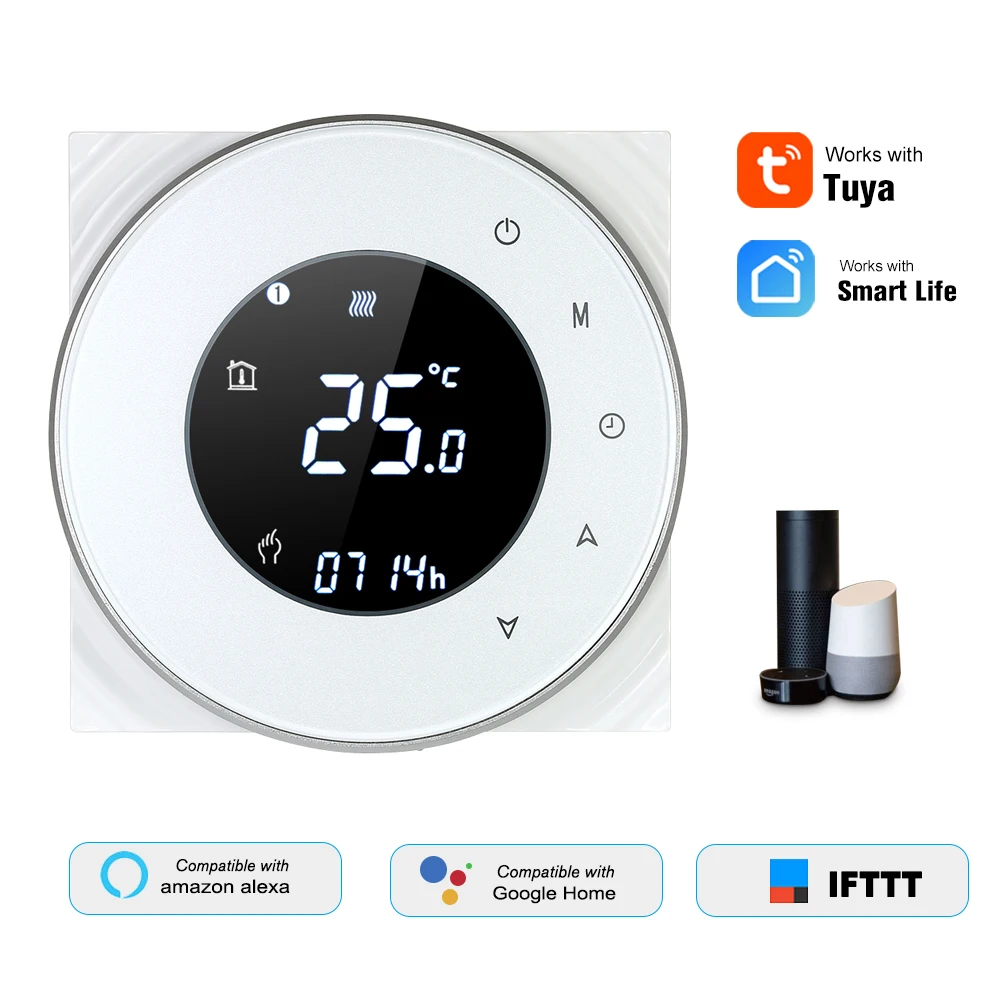 Programmable Gas Boiler Heating Thermostat Dry Contact Temperature Controller Touchscreen LCD with Backlight Voice Control