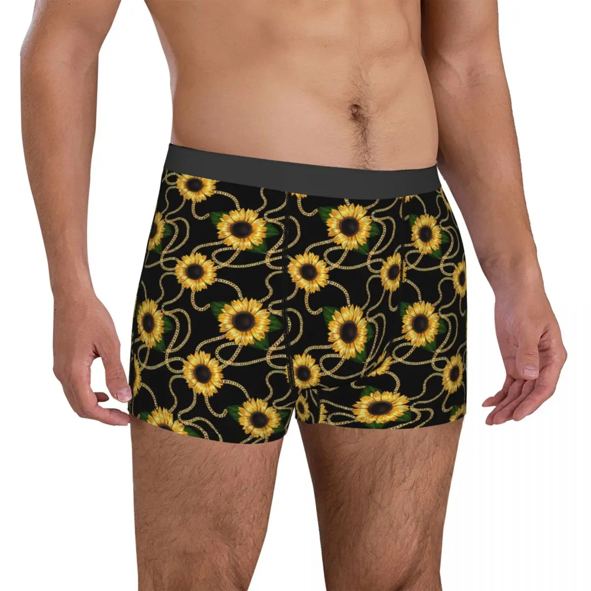 Ropa interior elegante de girasol, diseño de estampado de cadena dorada, calzoncillos de hombre de alta calidad, calzoncillos Boxer divertidos, regalo