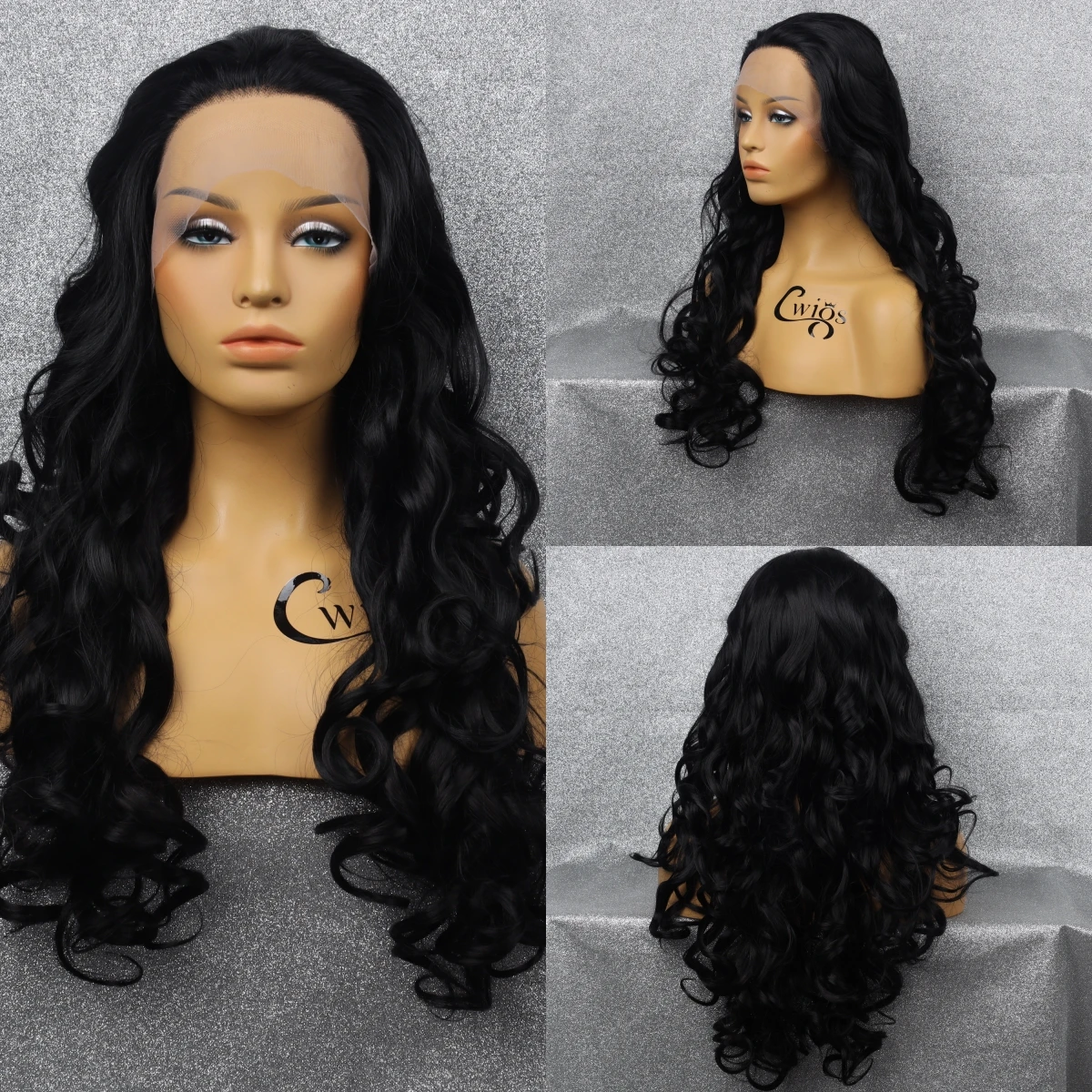 

Black Front Lace Synthetic Long Wave Wig Natural Hallline Mesh Cap Breathable Heat Resistant Lightweight Cosplay Women's Wig