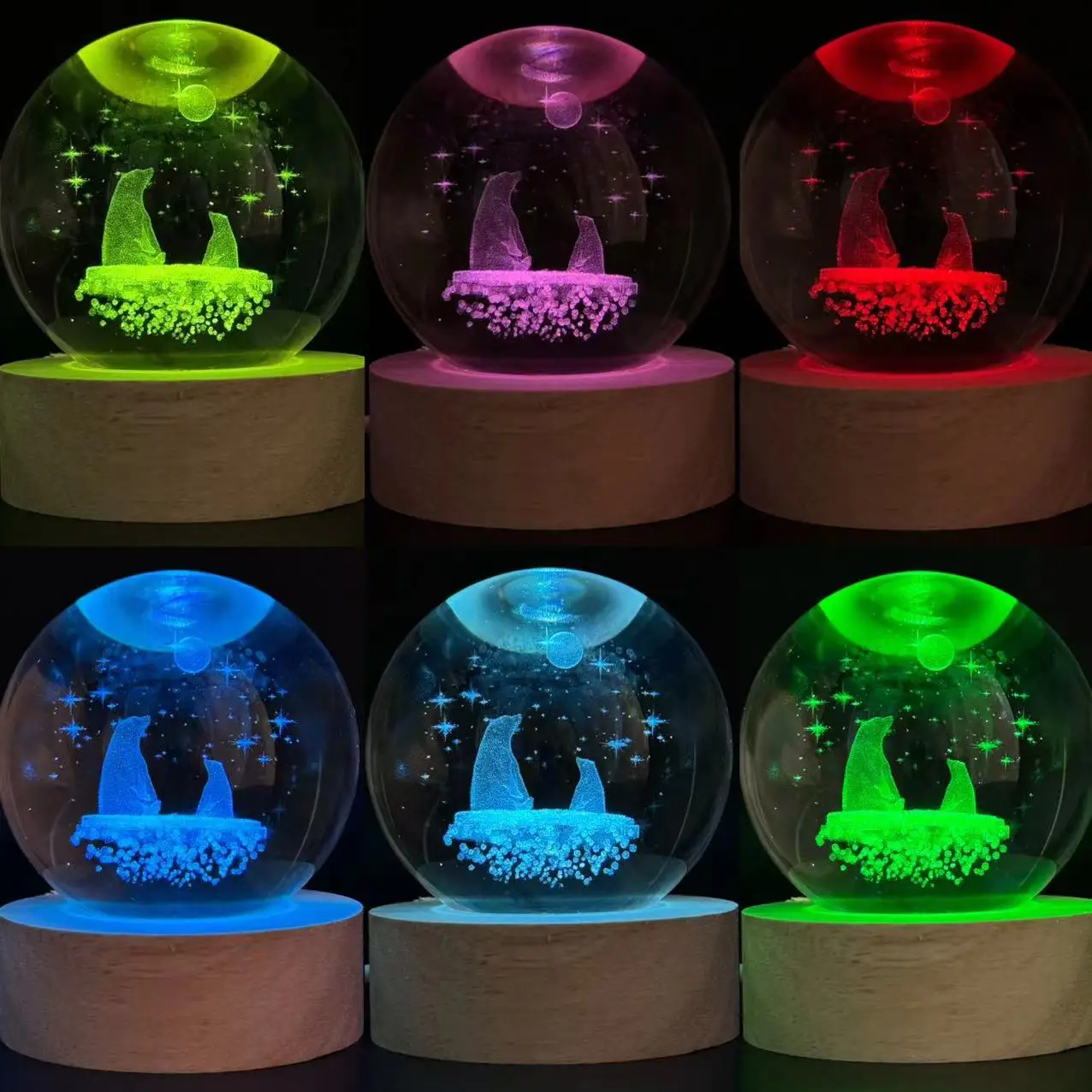 1 pc 3d polar Bear laser carved crystal ball colorful luminous, creative gift lights, home decoration and gift ideal choice