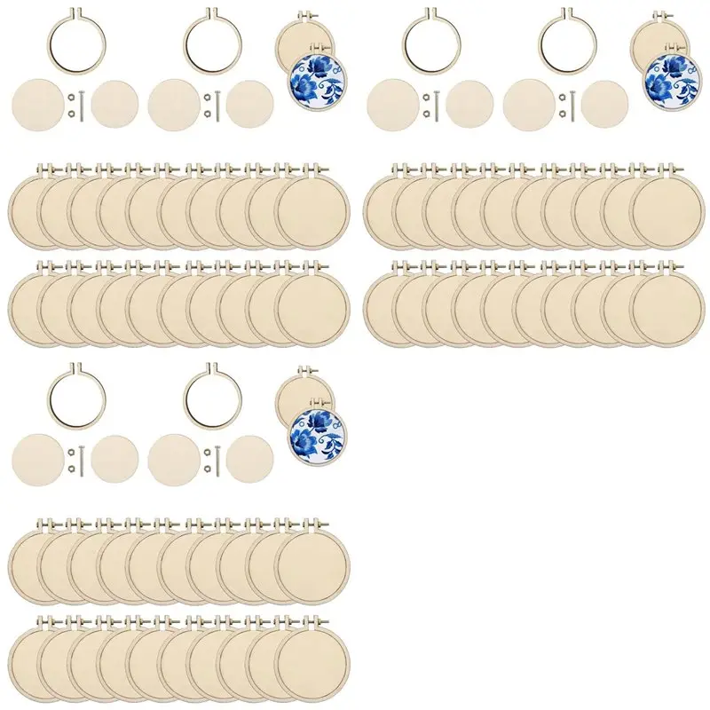 60 Pack Mini Embroidery Hoop Wooden Round Crossing Hoop Wood Hoops Display Frame Circle For DIY Crafts-[LUCK 9]