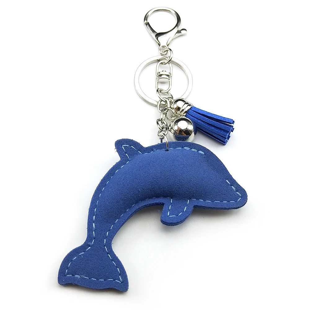 Blue Blingbling Dolphin Keyring For Women Men Full Crystal Rhinestone Tassel Lovely Sea Fish Summer Bag Key Ring Jewelry Gifts