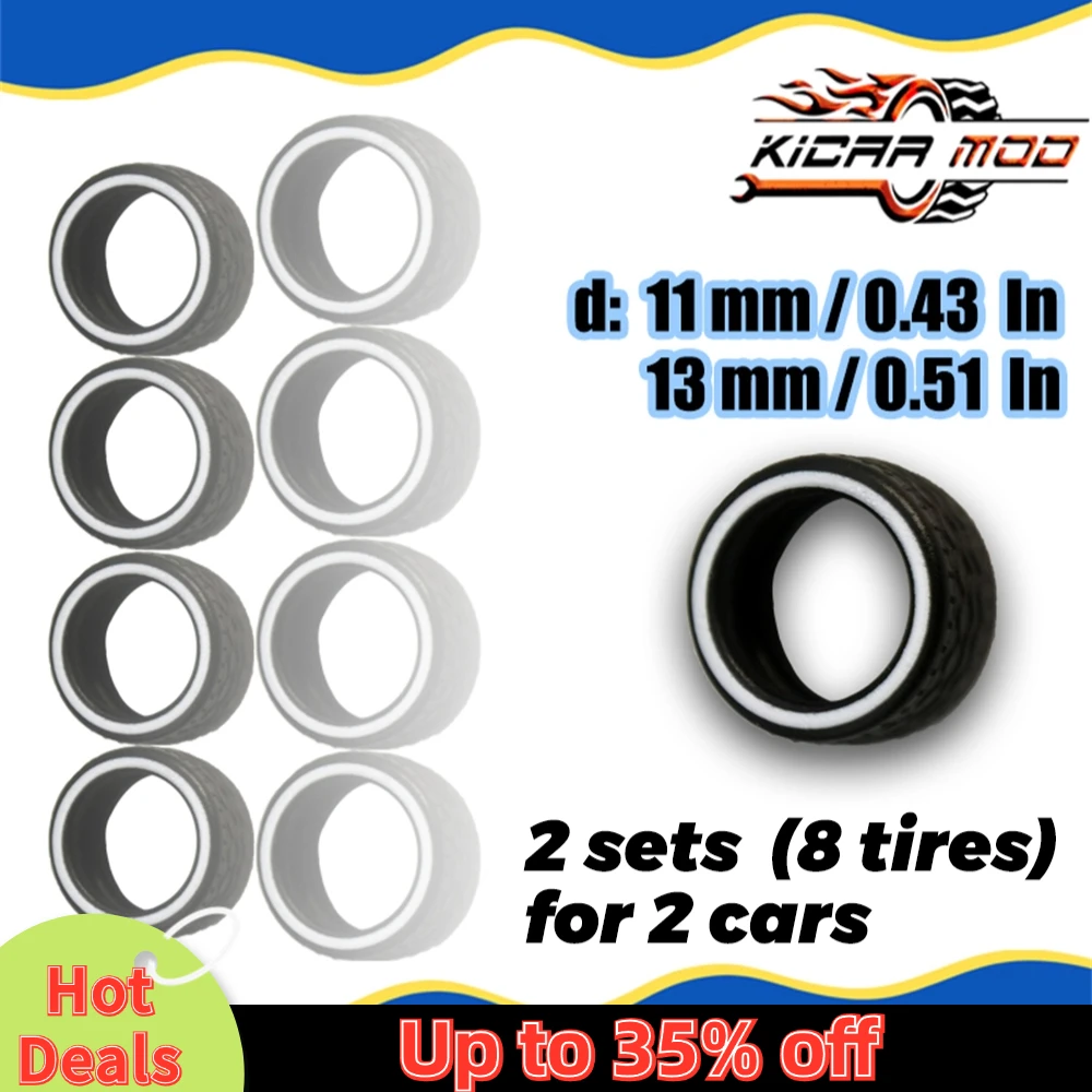 1/64 Rubber Tires For Wheels on Hot Wheels Detail-up Replacement Parts for Hotwheels Model Car Toys 11mm/13mm (2 Sets)